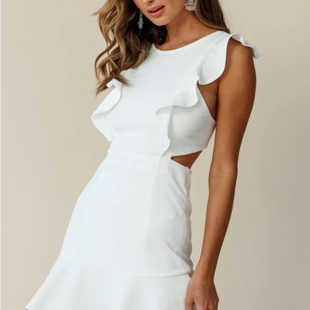 Selfie Leslie Jackie Wide Ruffle Hem Pinafore Dress White
